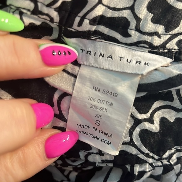 Trina Turk Casual Dress Black & White Abstract Design Cotton Silk Size Small - Picture 10 of 11